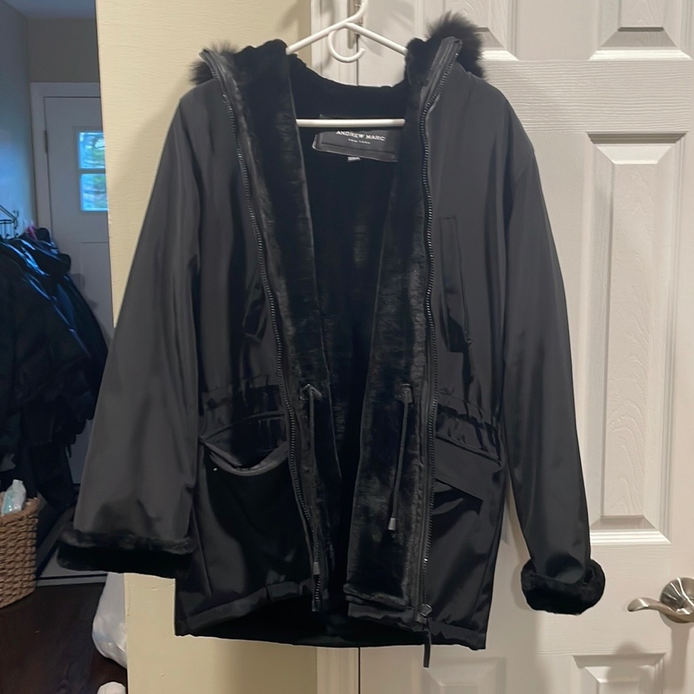 ANDREW MARC - black waterproof fur lined coat